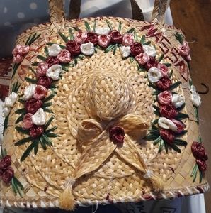 Vintage Nassau Straw Tote Bag -  Hand Crafted in Bahamas 70s